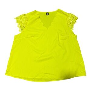 Women’s Bright Yellow Lace Sleeve V-Neck Top